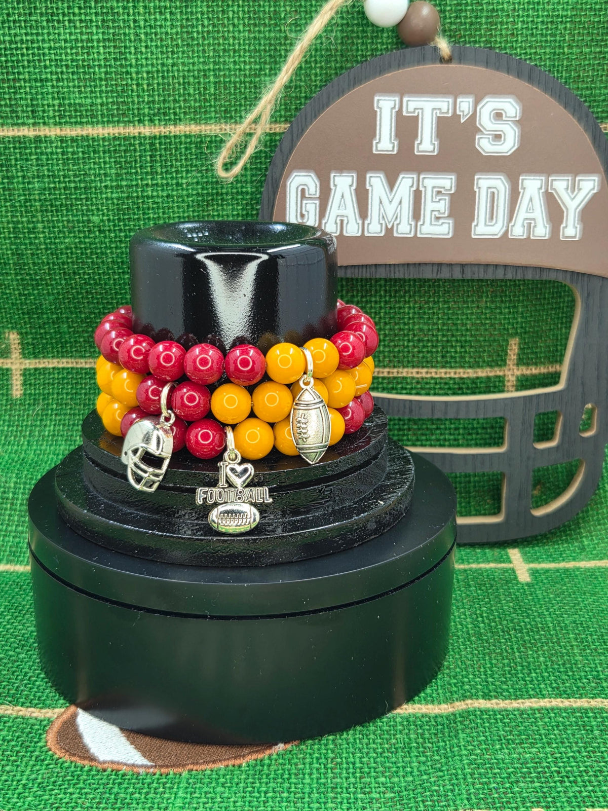 Commanders Inspired Handmade Football Charm Bracelets Set