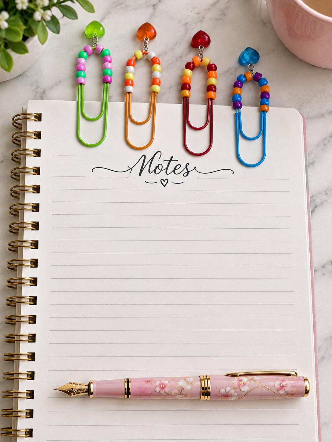 Beaded Jumbo Paper Clips with Heart Charms | Colorful Planner Accessories