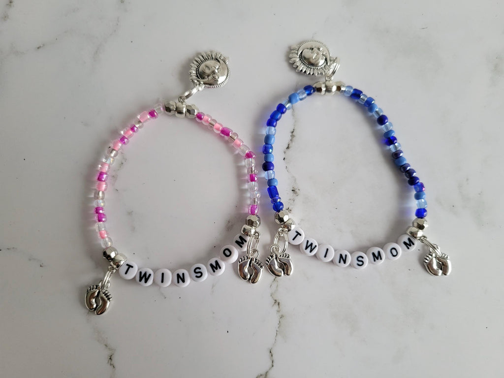 Twins Mom Seed Bead Bracelet: Stretchy New Mom Gift
