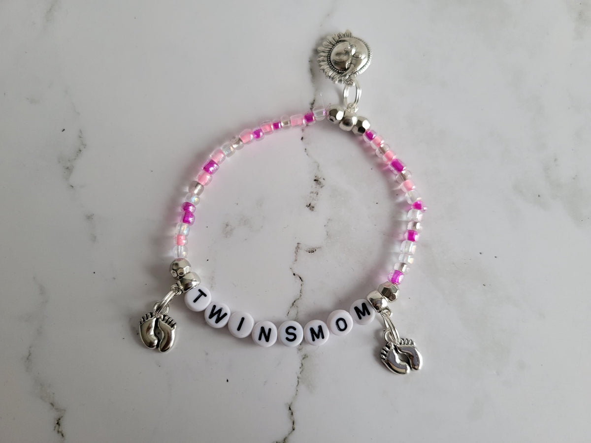 Twins Mom Seed Bead Bracelet: Stretchy New Mom Gift