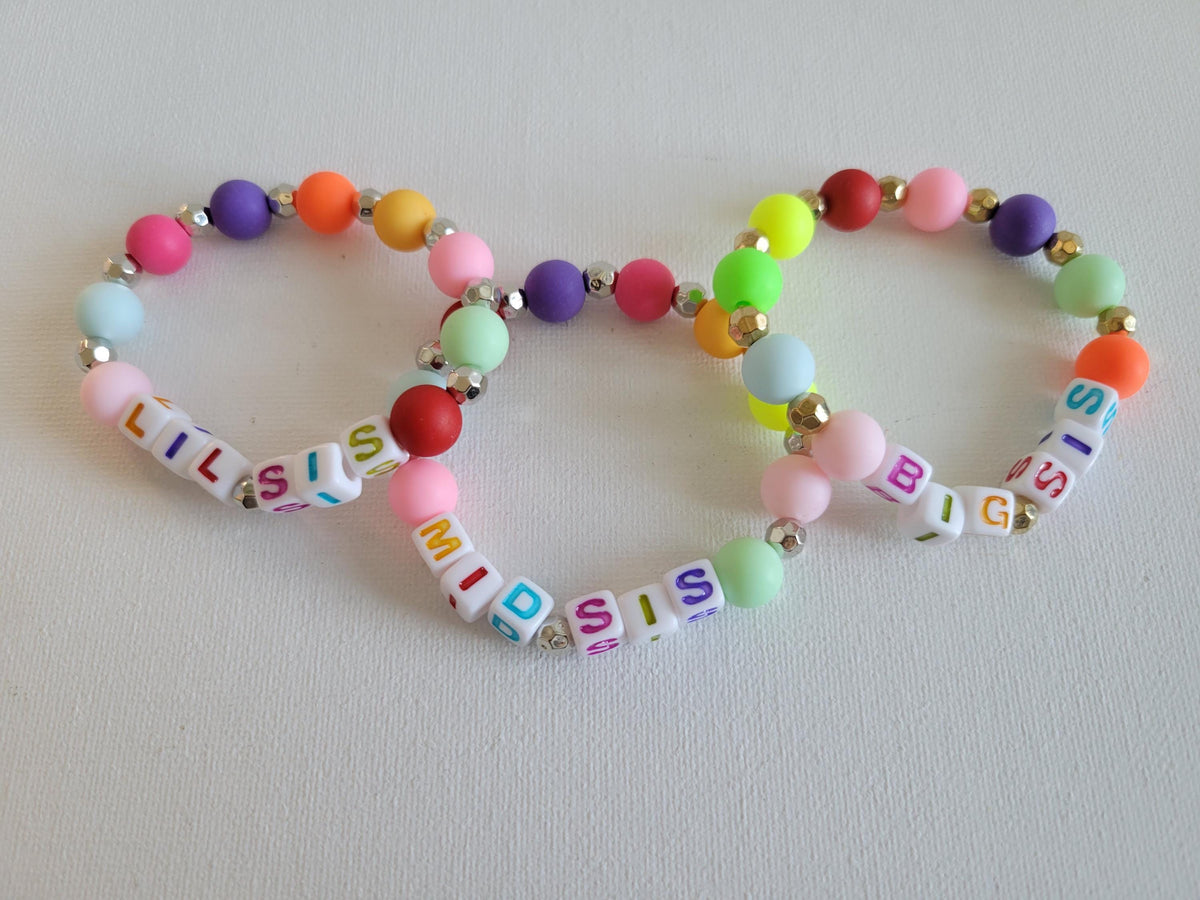 Big Sister\ Mid Sister\ Lil Sister Beaded Name Bracelet Personalized Jewery
