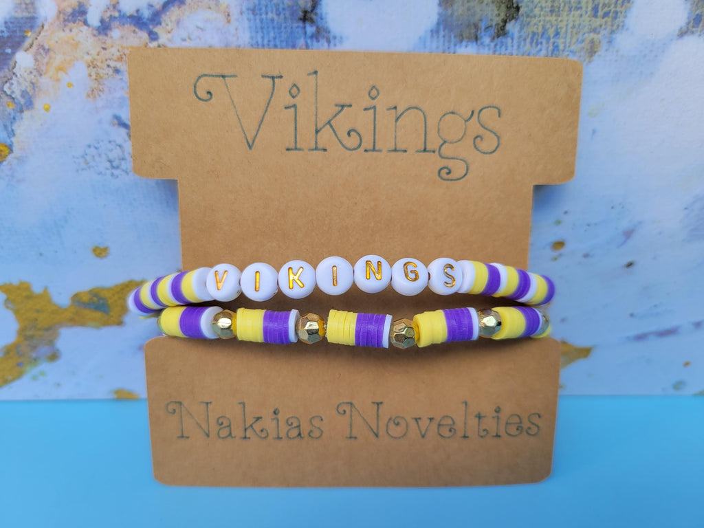 Vikings Inspired  Football  Clay Bracelet and Earrings Minnesota Team Spirit  Game Day Jewelry