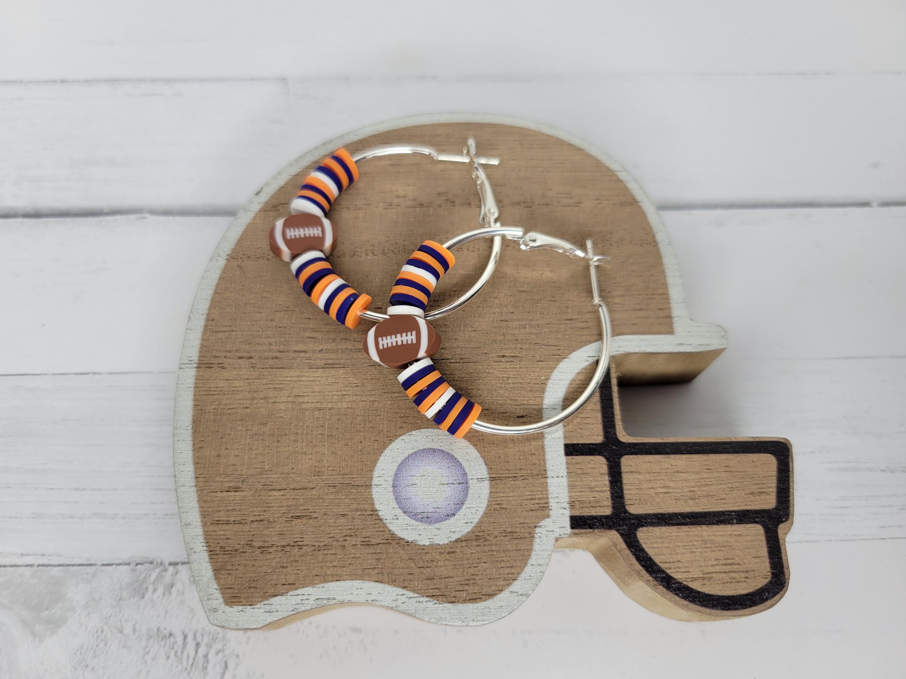 Game Day Team Spirit  Football Heishi Clay  Hoop Earrings