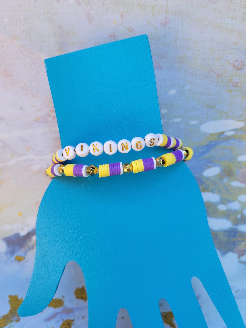 Vikings Inspired  Football  Clay Bracelet and Earrings Minnesota Team Spirit  Game Day Jewelry