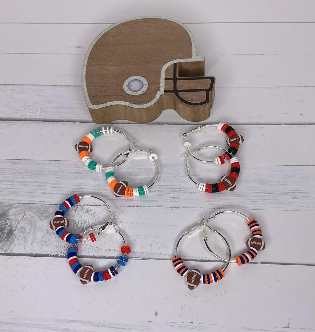 Game Day Team Spirit  Football Heishi Clay  Hoop Earrings