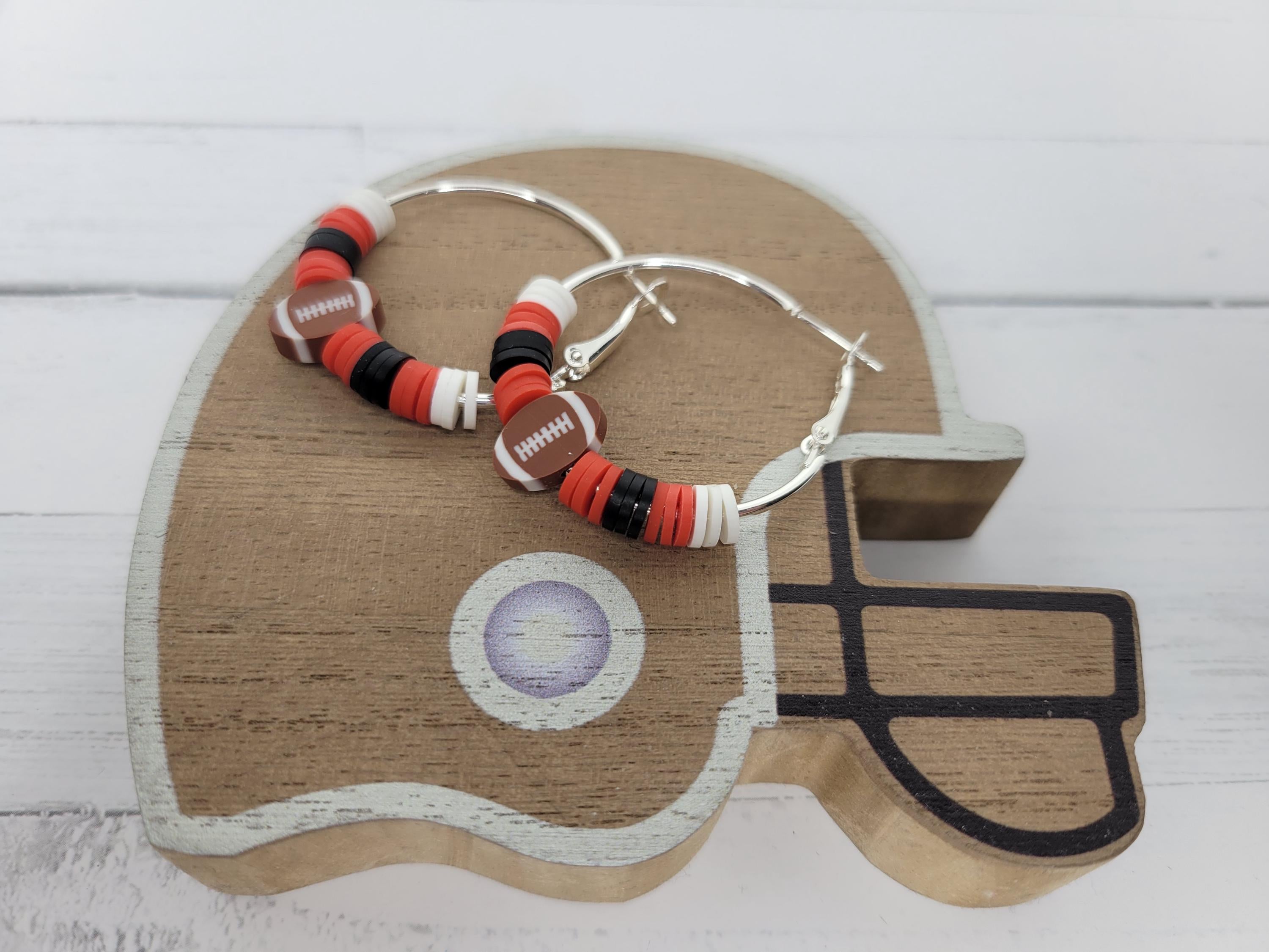 Game Day Team Spirit  Football Heishi Clay  Hoop Earrings