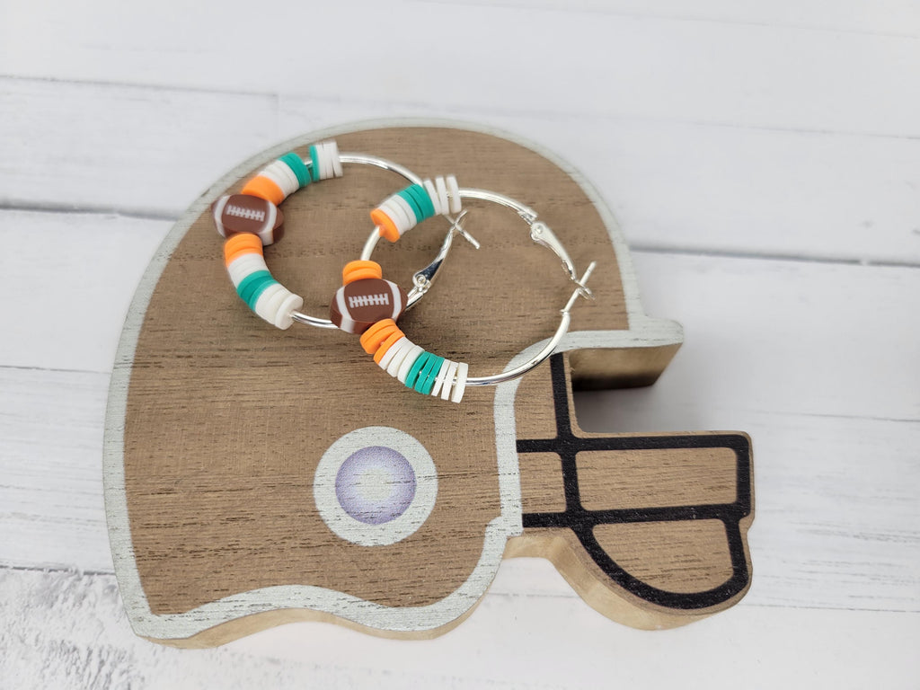 Game Day Team Spirit  Football Heishi Clay  Hoop Earrings