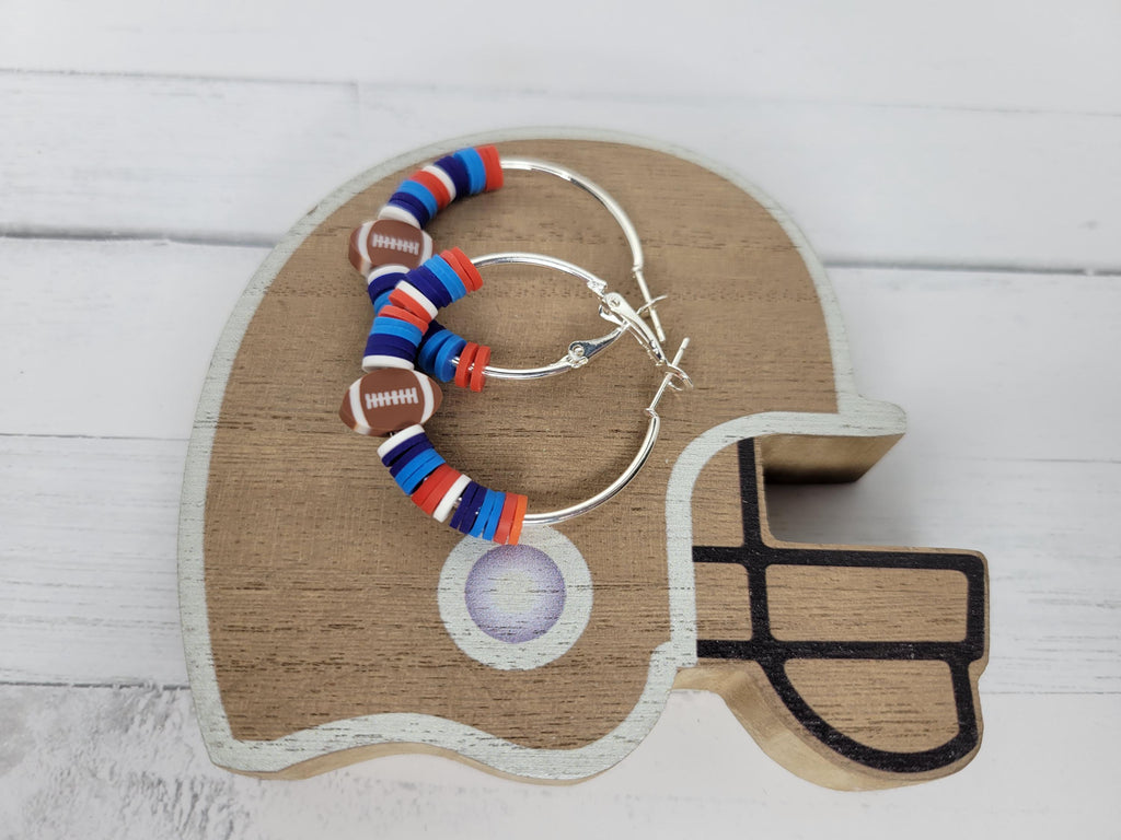 Game Day Team Spirit  Football Heishi Clay  Hoop Earrings