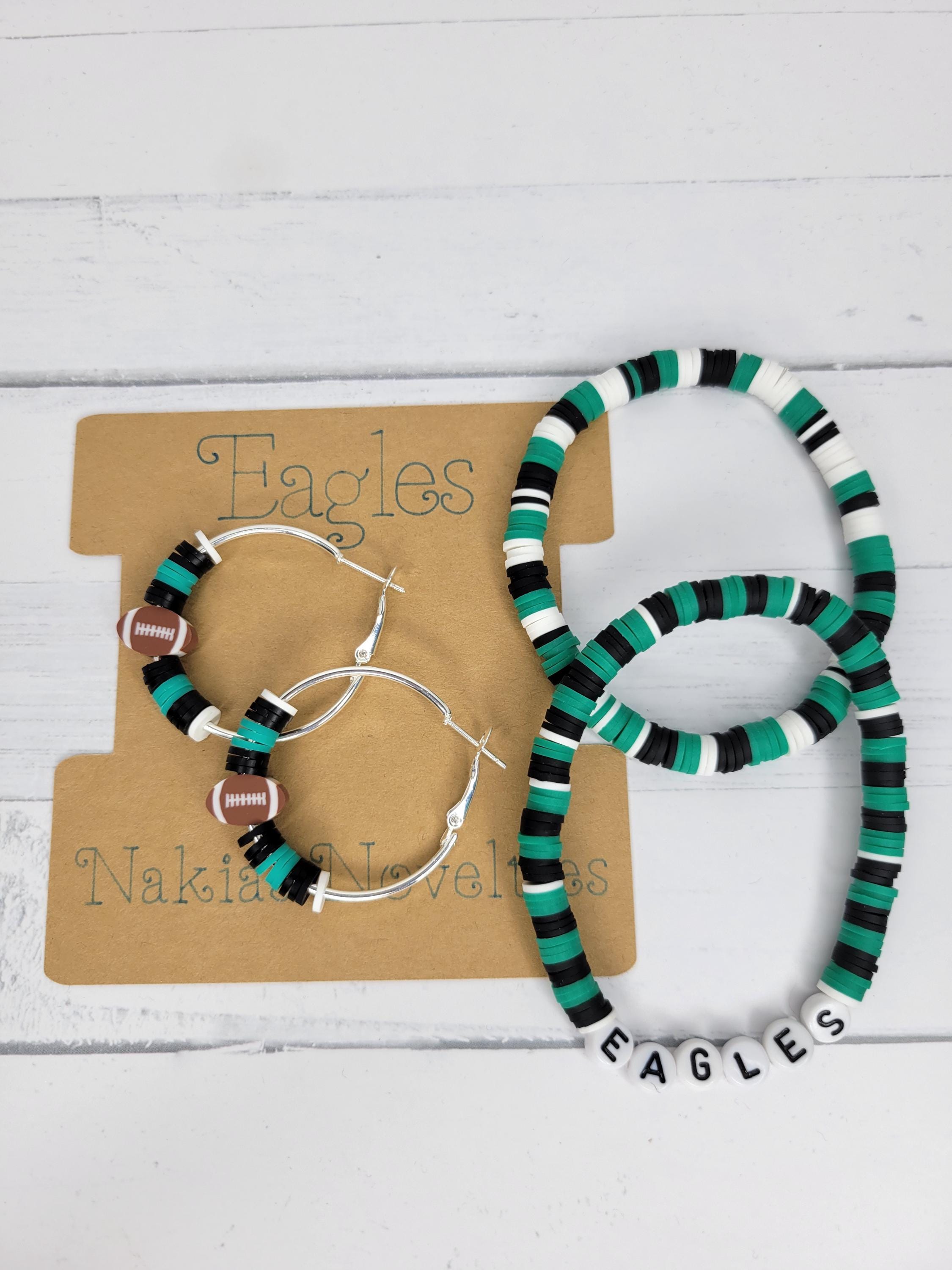 Eagles Clay Bead Bracelet Earrings Set Philadelphia Team Spirit Jewelry
