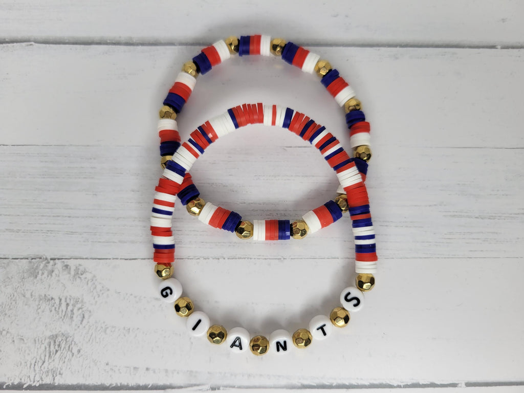 Giants Inspired Clay Bead Bracelets Earrings Set New York Football Team Spirit