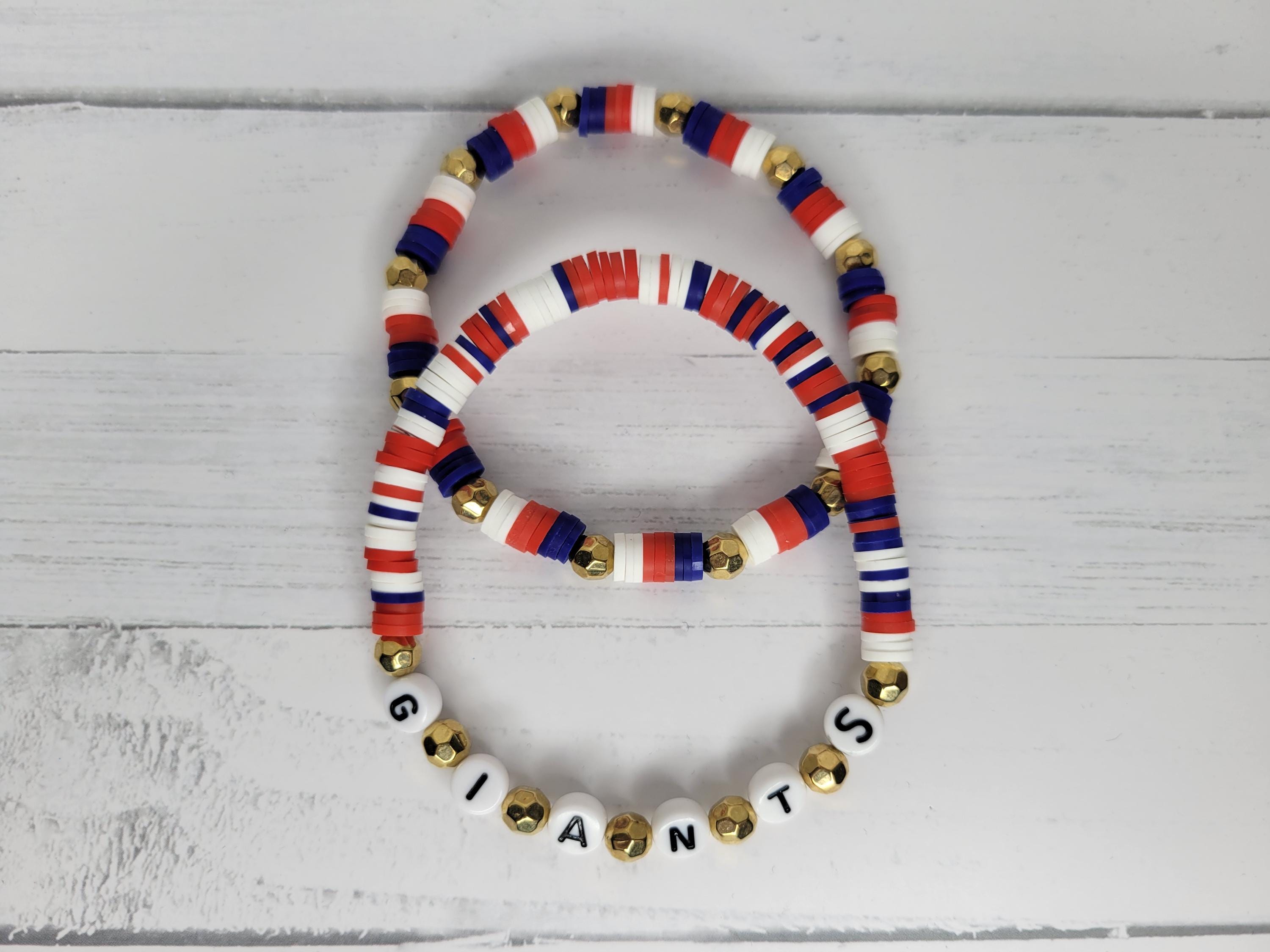 Giants Inspired Clay Bead Bracelets Earrings Set New York Football Team Spirit