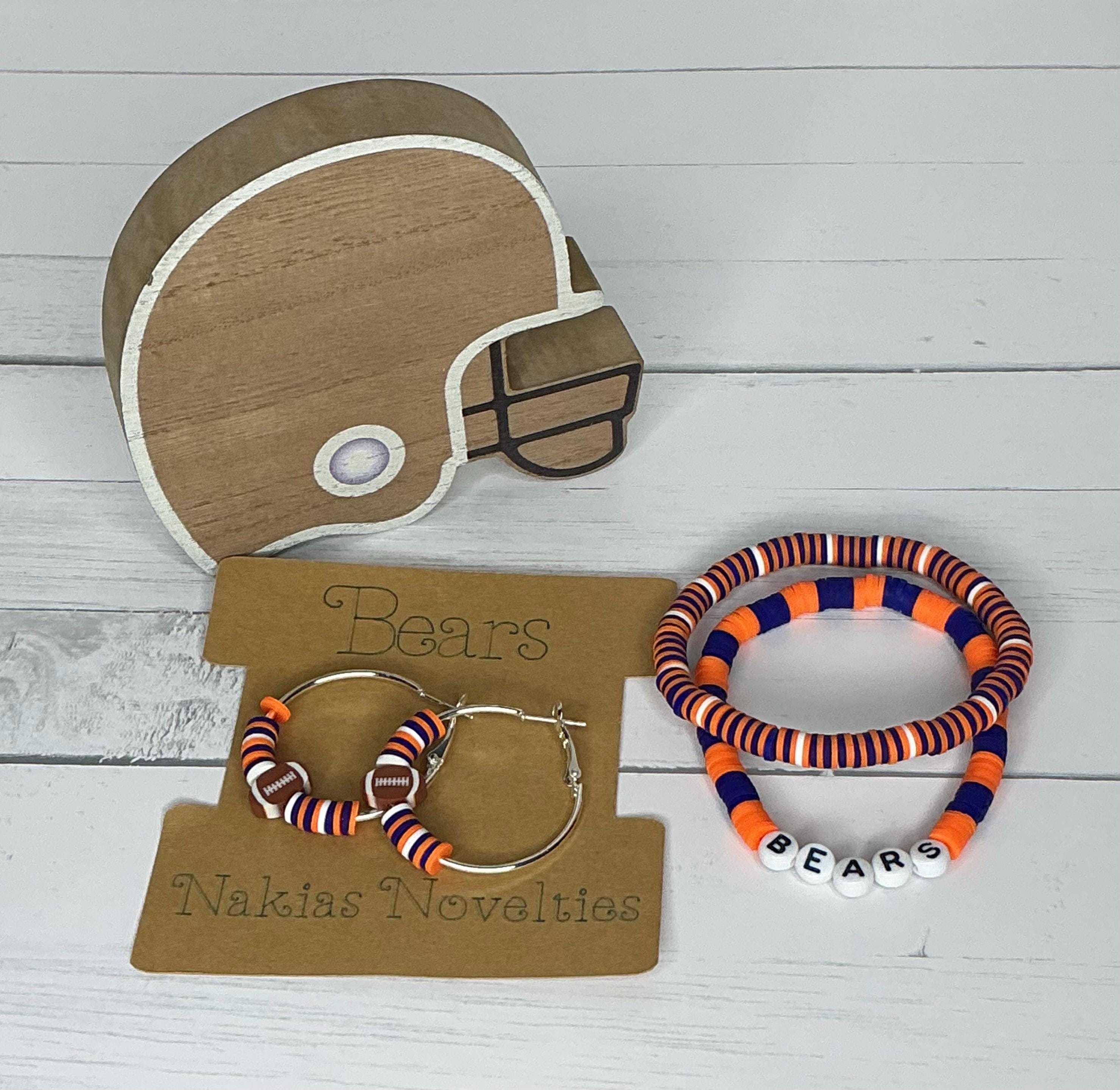 Bears Inspired Clay Bead and Earrings Set Chicago Team Spirit Jewelry Game Day