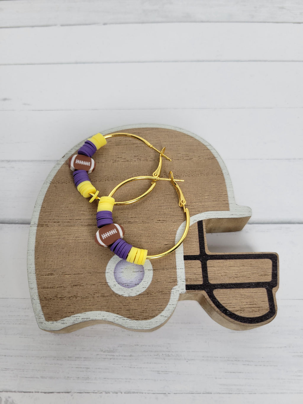 Vikings Inspired  Football  Clay Bracelet and Earrings Minnesota Team Spirit  Game Day Jewelry