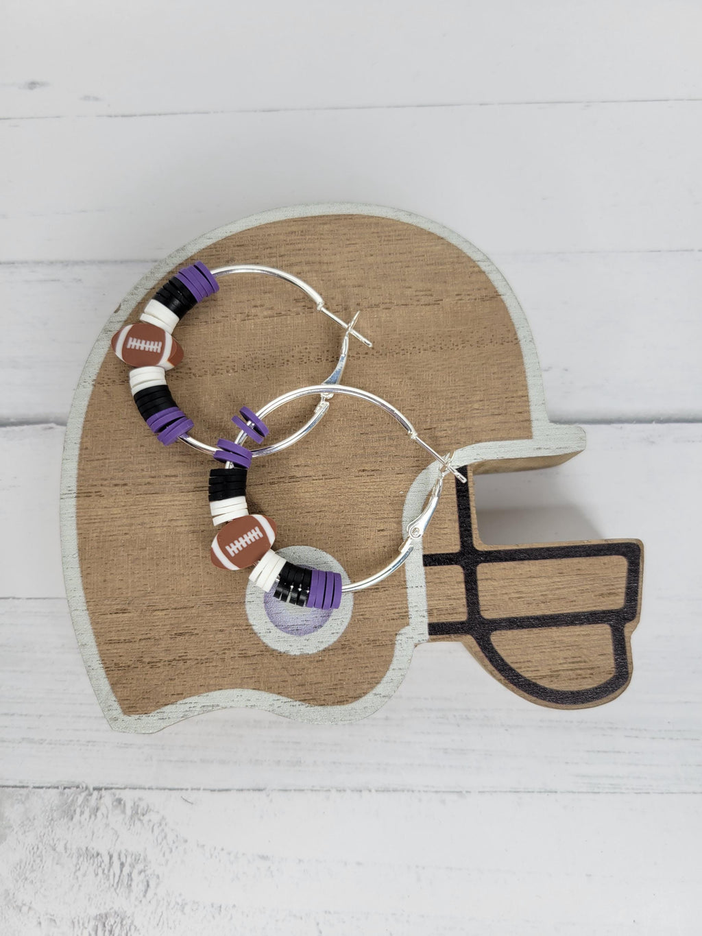 Game Day Team Spirit  Football Heishi Clay  Hoop Earrings