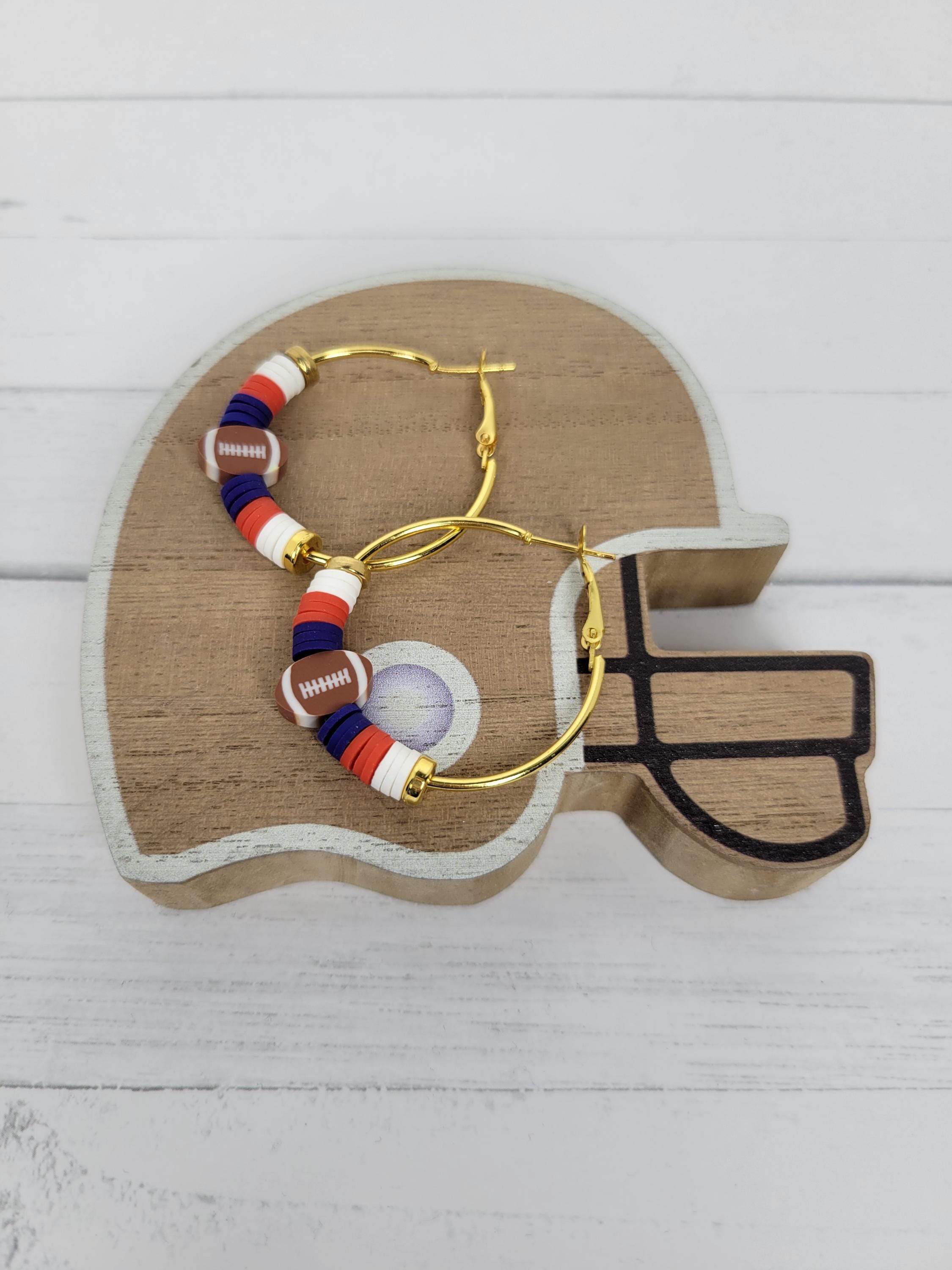 Giants Inspired Clay Bead Bracelets Earrings Set New York Football Team Spirit