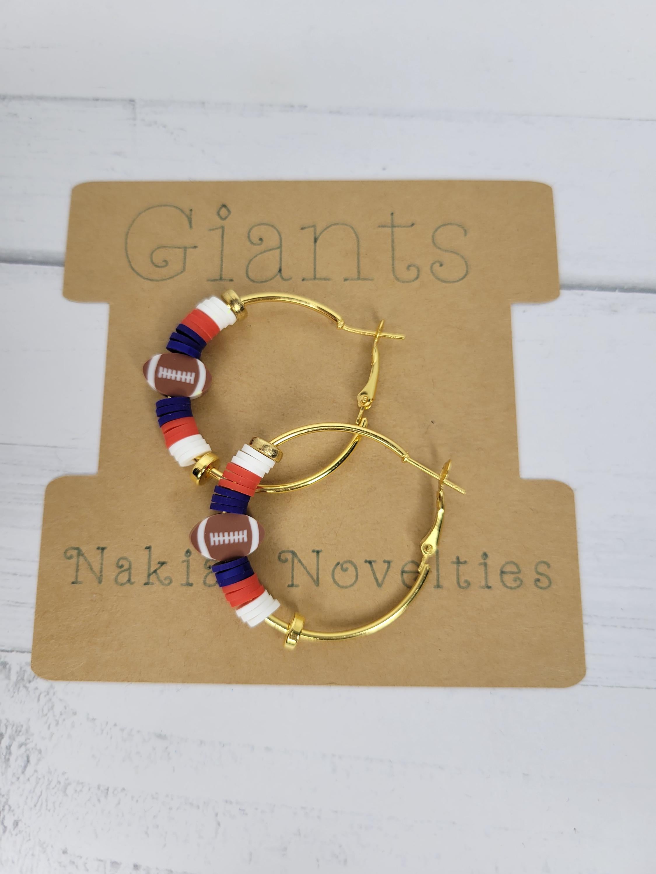 Giants Inspired Clay Bead Bracelets Earrings Set New York Football Team Spirit