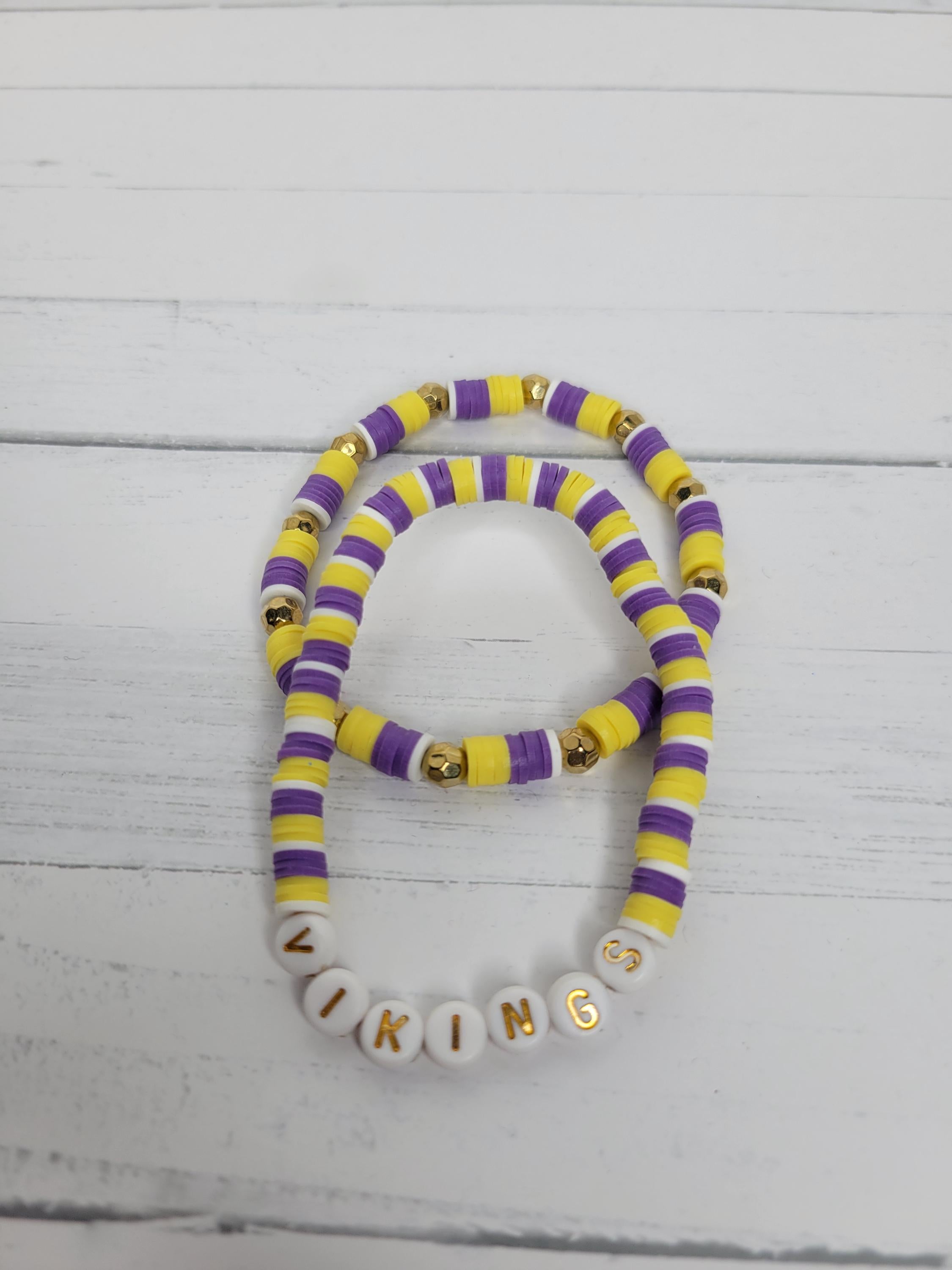 Vikings Inspired  Football  Clay Bracelet and Earrings Minnesota Team Spirit  Game Day Jewelry