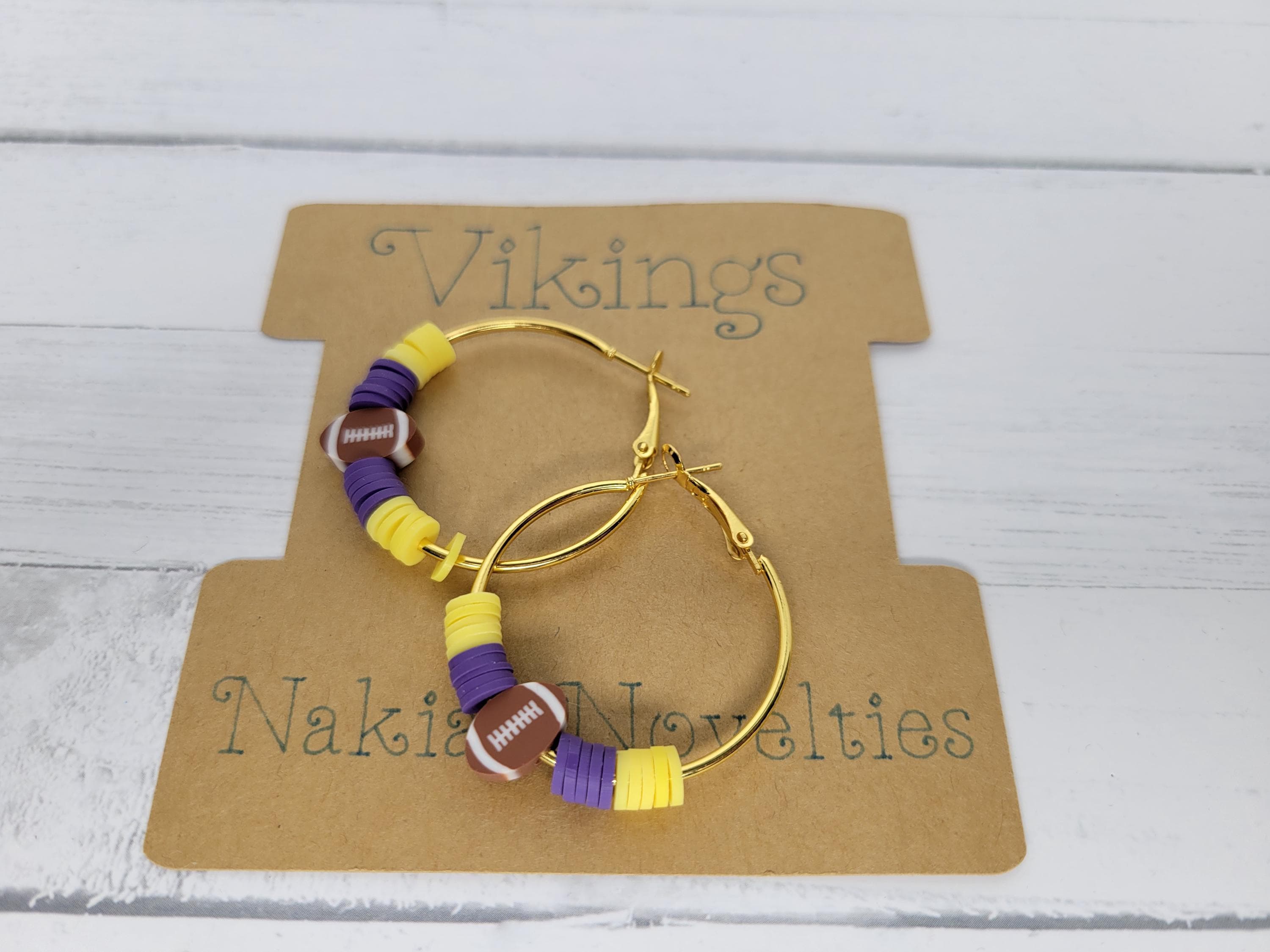 Vikings Inspired  Football  Clay Bracelet and Earrings Minnesota Team Spirit  Game Day Jewelry