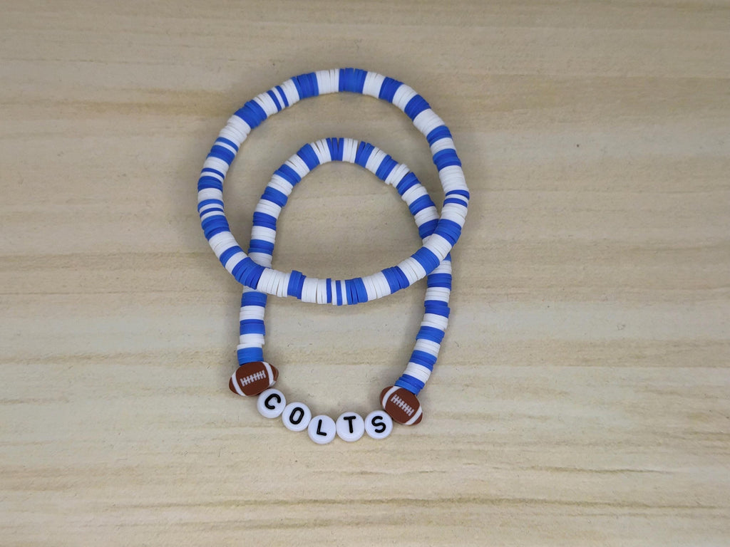 Colts Inspired Clay Bead and Earrings Set Denver Team Spirit Jewelry Game Day
