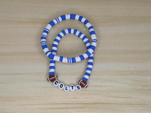 Colts Inspired Clay Bead and Earrings Set Denver Team Spirit Jewelry Game Day