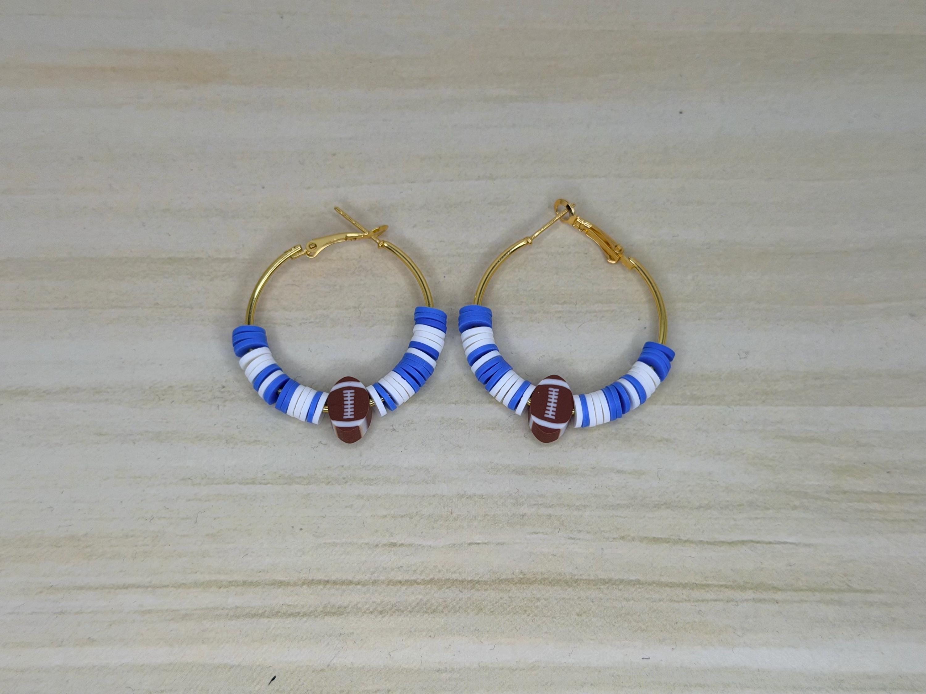 Colts Inspired Clay Bead and Earrings Set Denver Team Spirit Jewelry Game Day