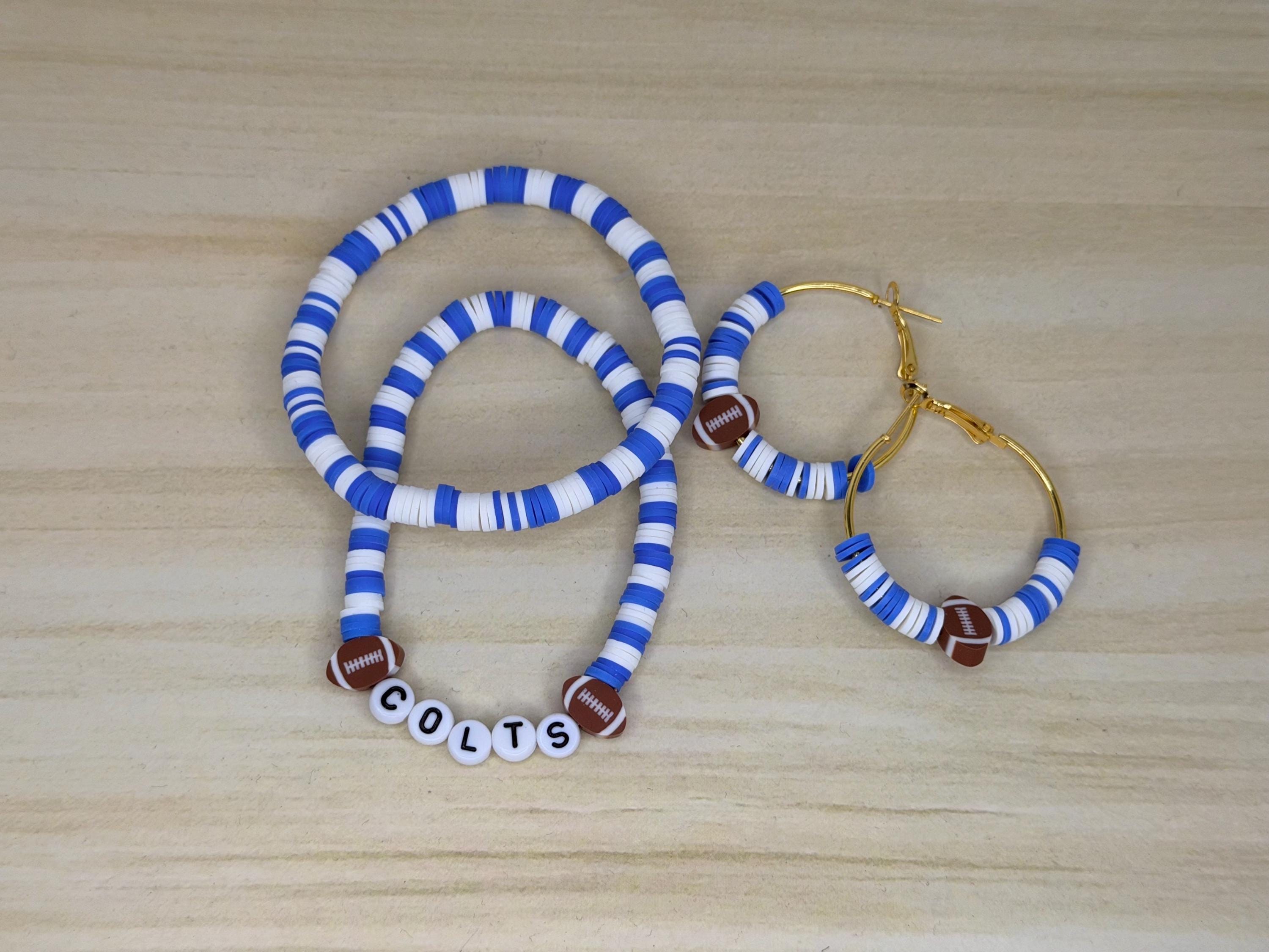 Colts Inspired Clay Bead and Earrings Set Denver Team Spirit Jewelry Game Day