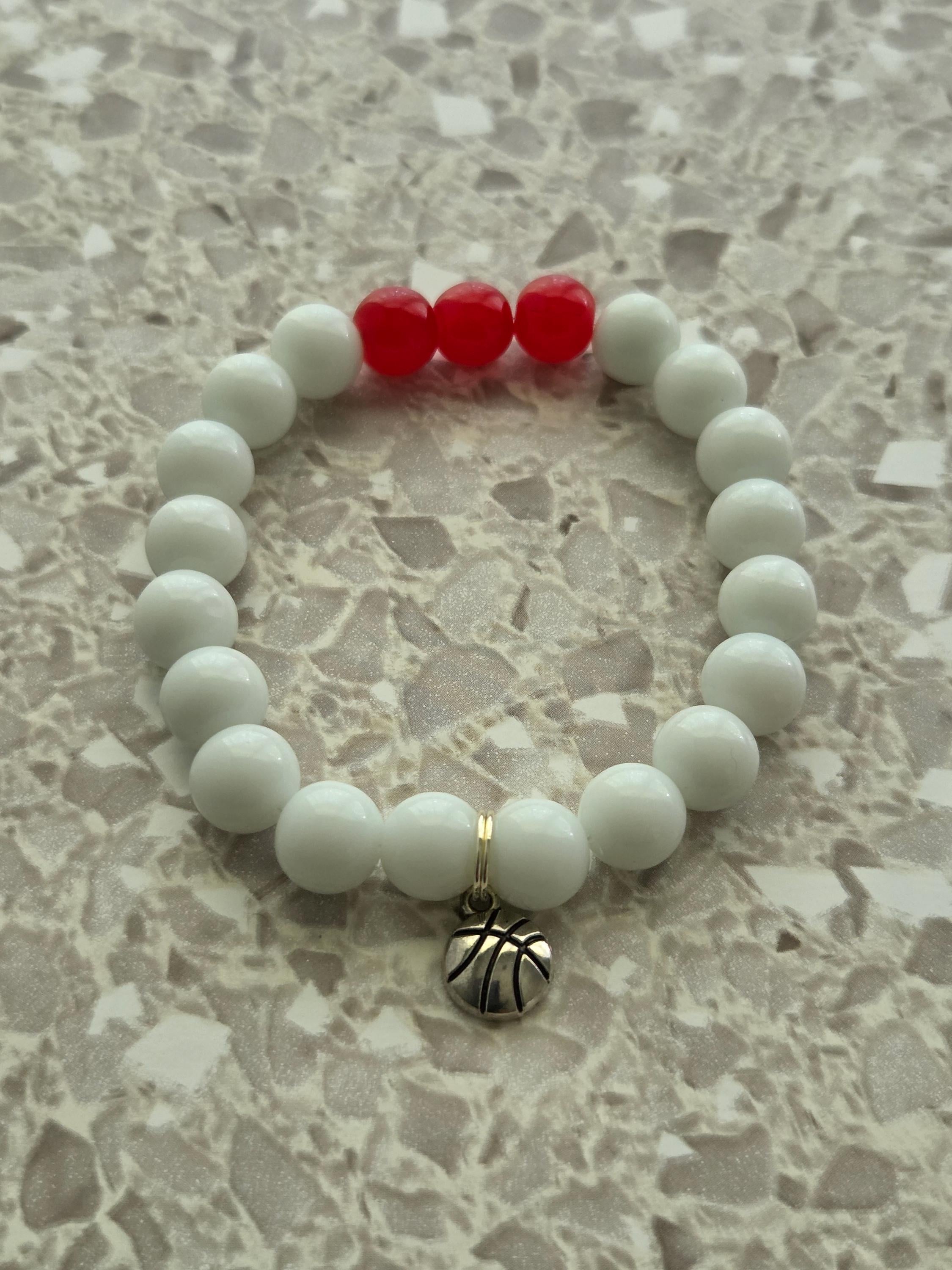 Dream Spirit Basketball Charm Bracelet Set – 3 Stackable Beaded Bracelets in Custom Team Colors