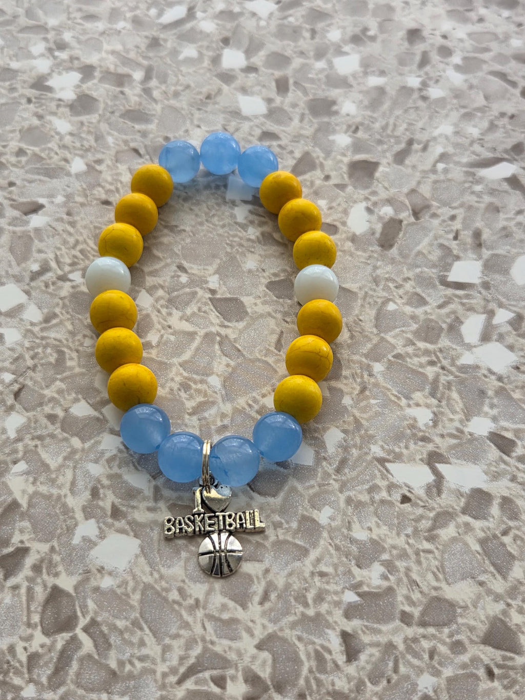 Sky Spirit Basketball Charm Bracelet Set – 3 Stackable Beaded Bracelets in Custom Team Colors