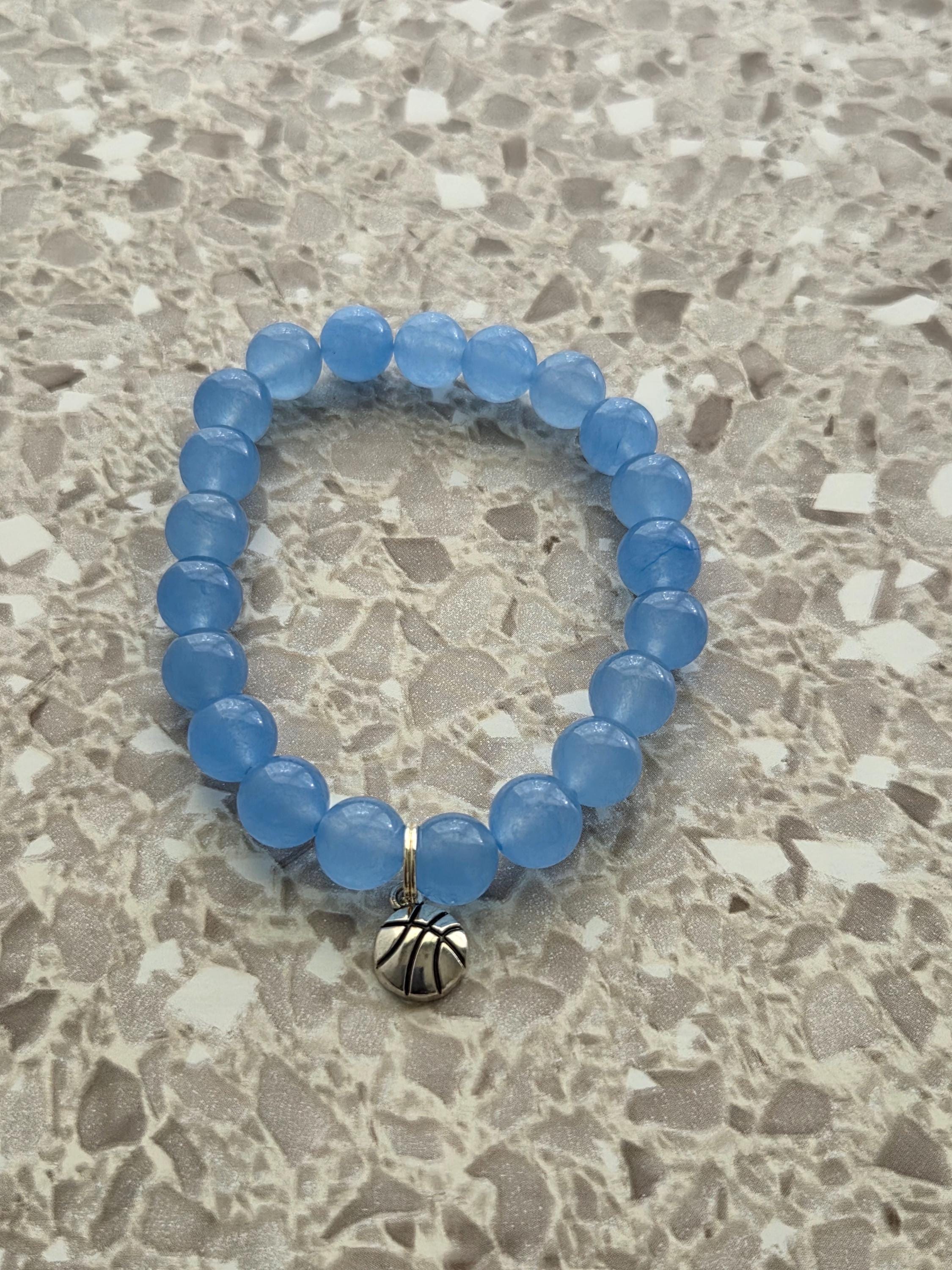 Sky Spirit Basketball Charm Bracelet Set – 3 Stackable Beaded Bracelets in Custom Team Colors