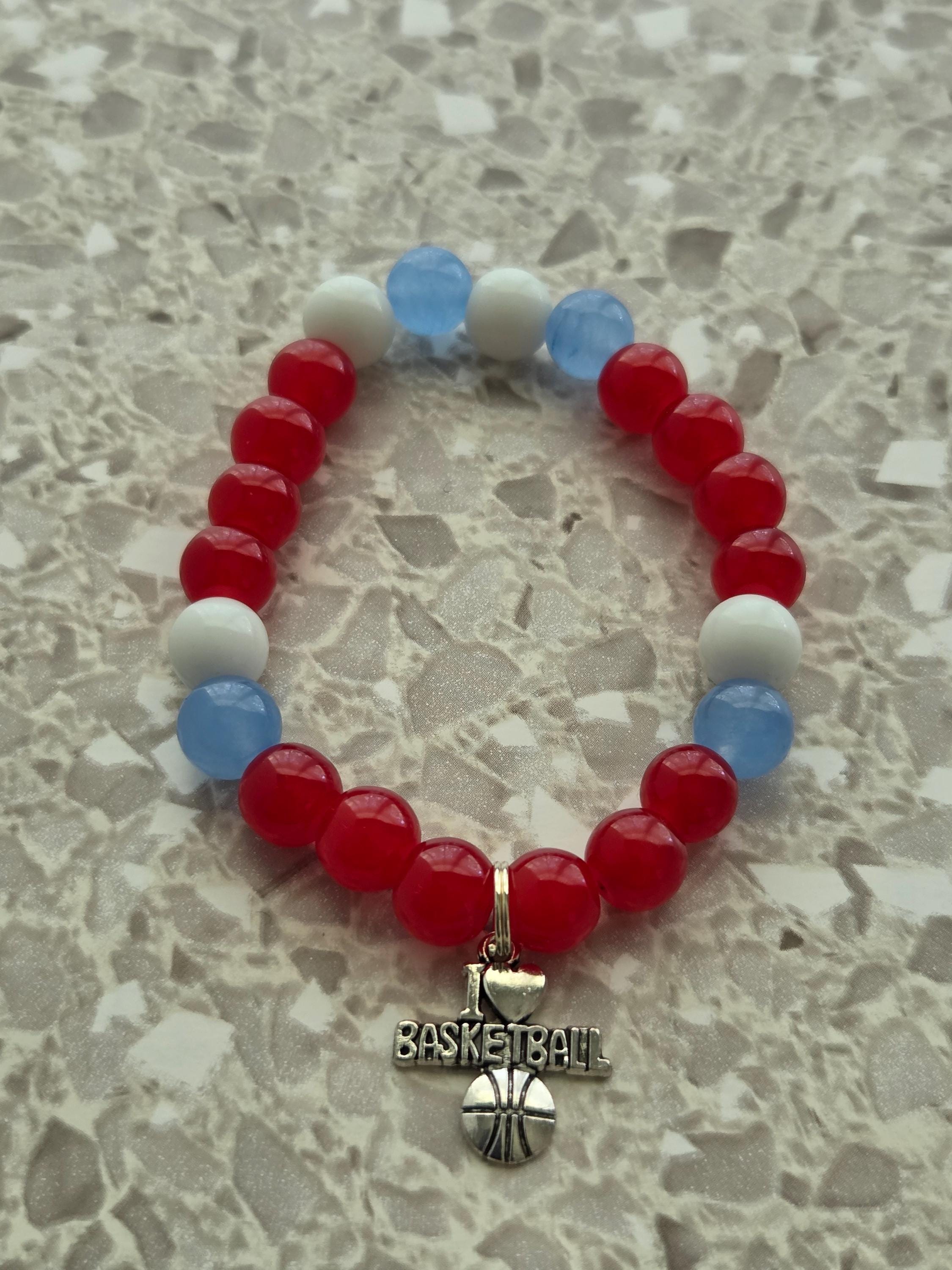 Dream Spirit Basketball Charm Bracelet Set – 3 Stackable Beaded Bracelets in Custom Team Colors