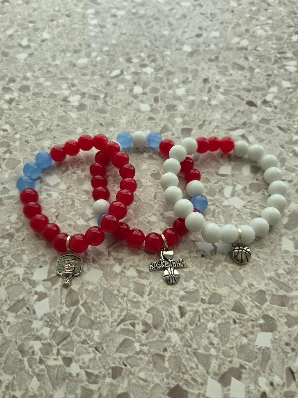 Dream Spirit Basketball Charm Bracelet Set – 3 Stackable Beaded Bracelets in Custom Team Colors