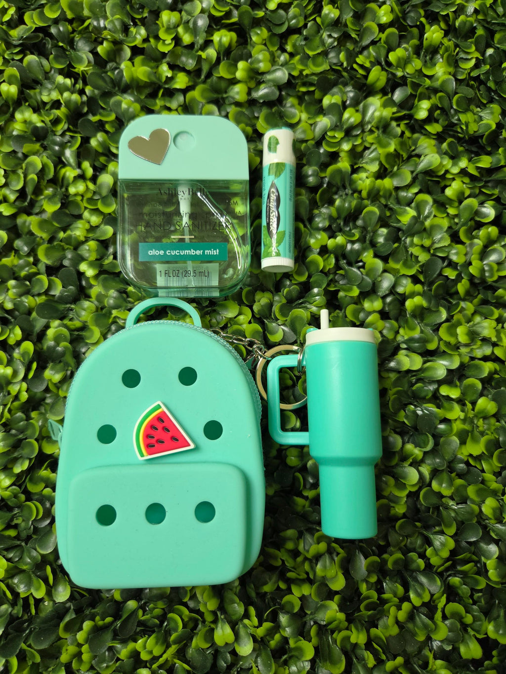 Mini Backpack Pouch and Tumbler Keychain Set: Pink, Purple, Teal, Navy Bag Charms