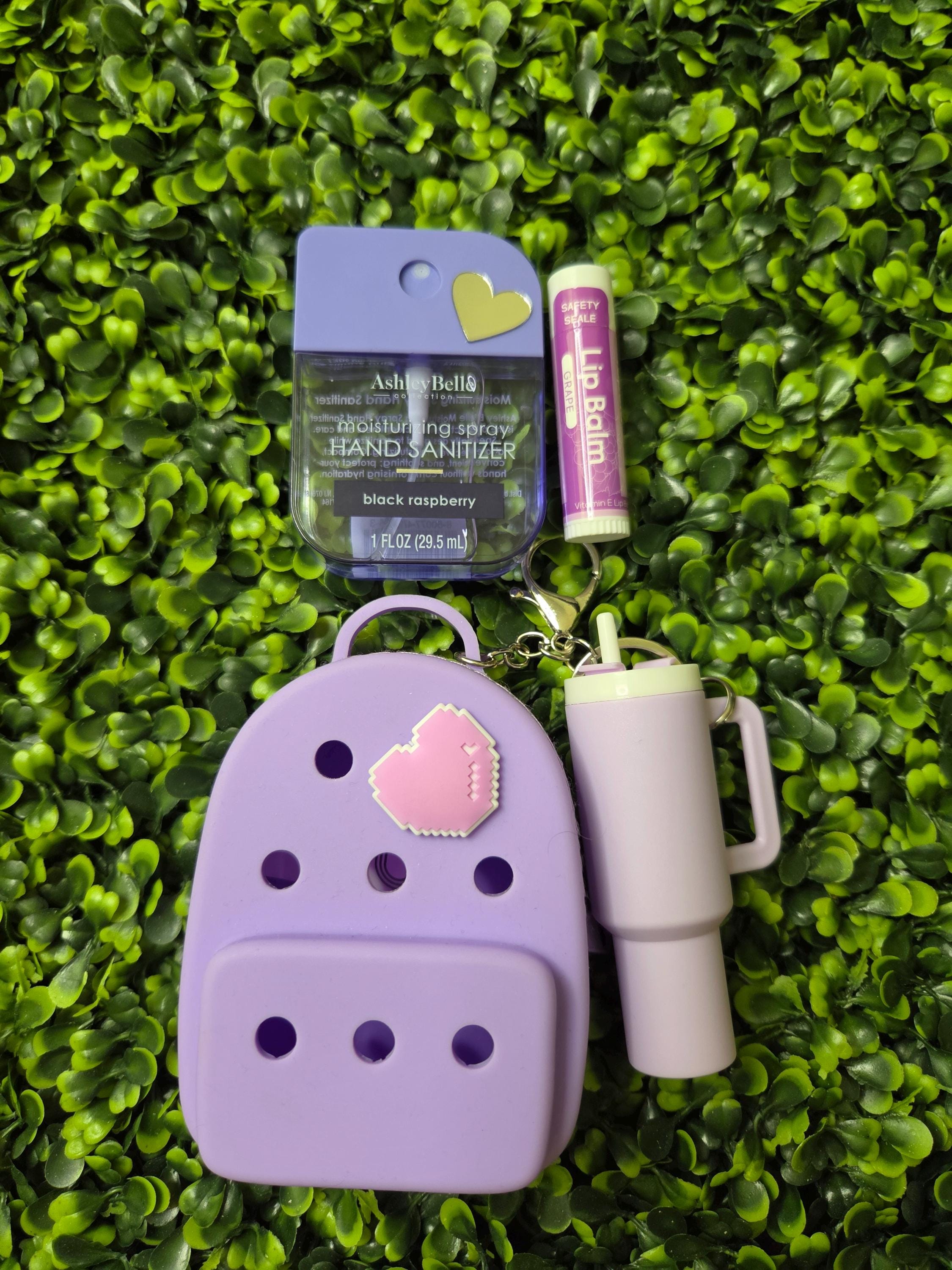 Mini Backpack Pouch and Tumbler Keychain Set: Pink, Purple, Teal, Navy Bag Charms