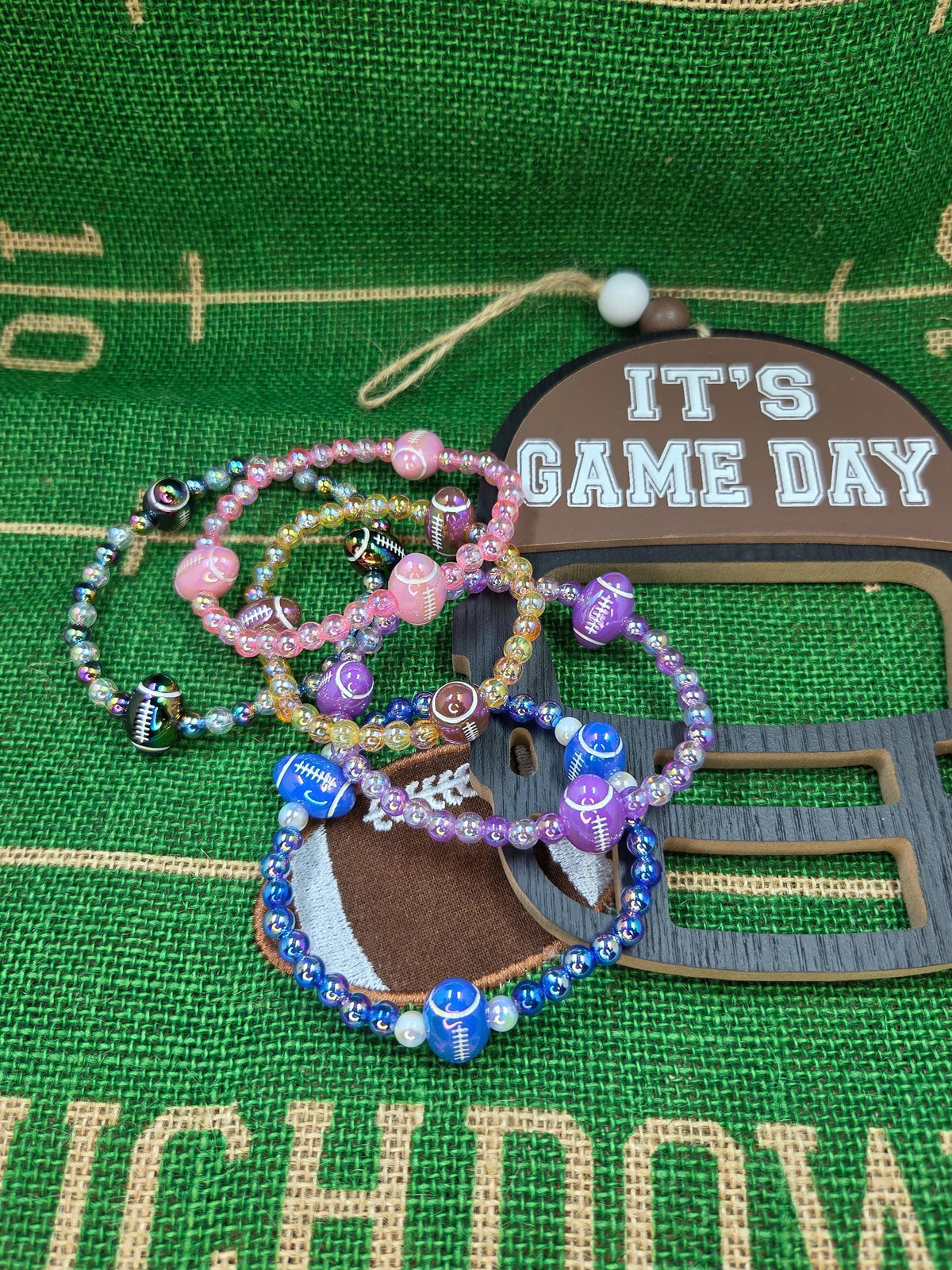 Game Day Football | Iridescent Football Beads Bracelets | Colorful Tailgate Jewelry & Spirit Wear Gift