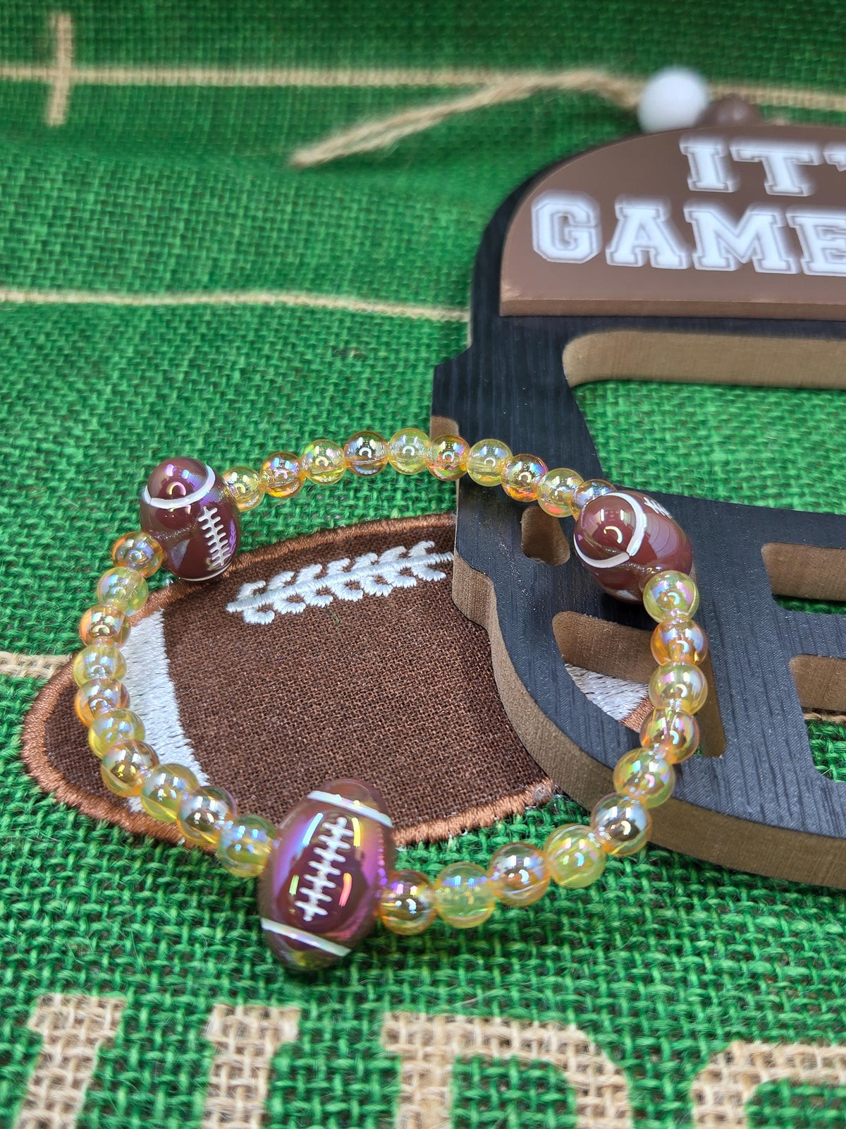 Game Day Football | Iridescent Football Beads Bracelets | Colorful Tailgate Jewelry & Spirit Wear Gift