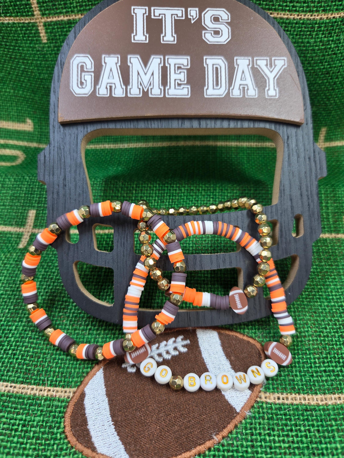 Browns Inspired Clay Bead and Earrings Set Cleveland Team Spirit Jewelry Game Day