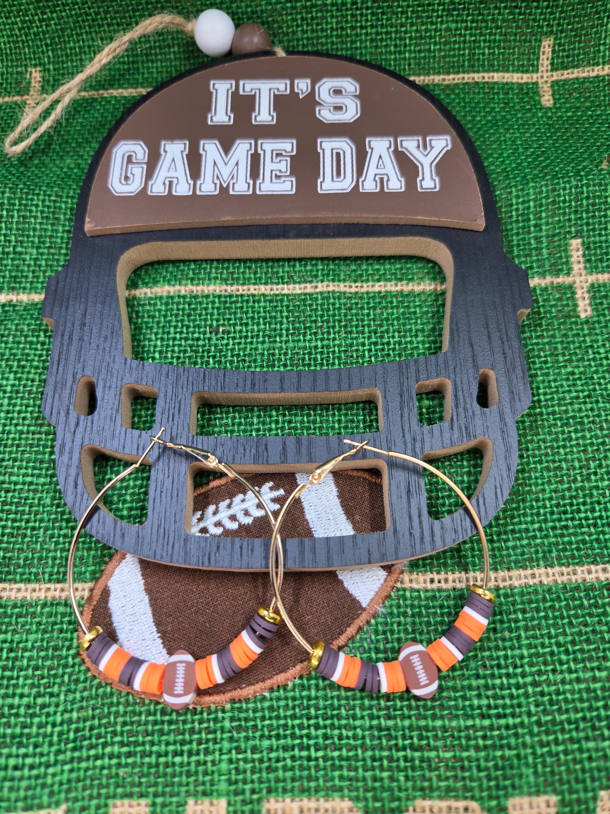 Browns Inspired Clay Bead and Earrings Set Cleveland Team Spirit Jewelry Game Day