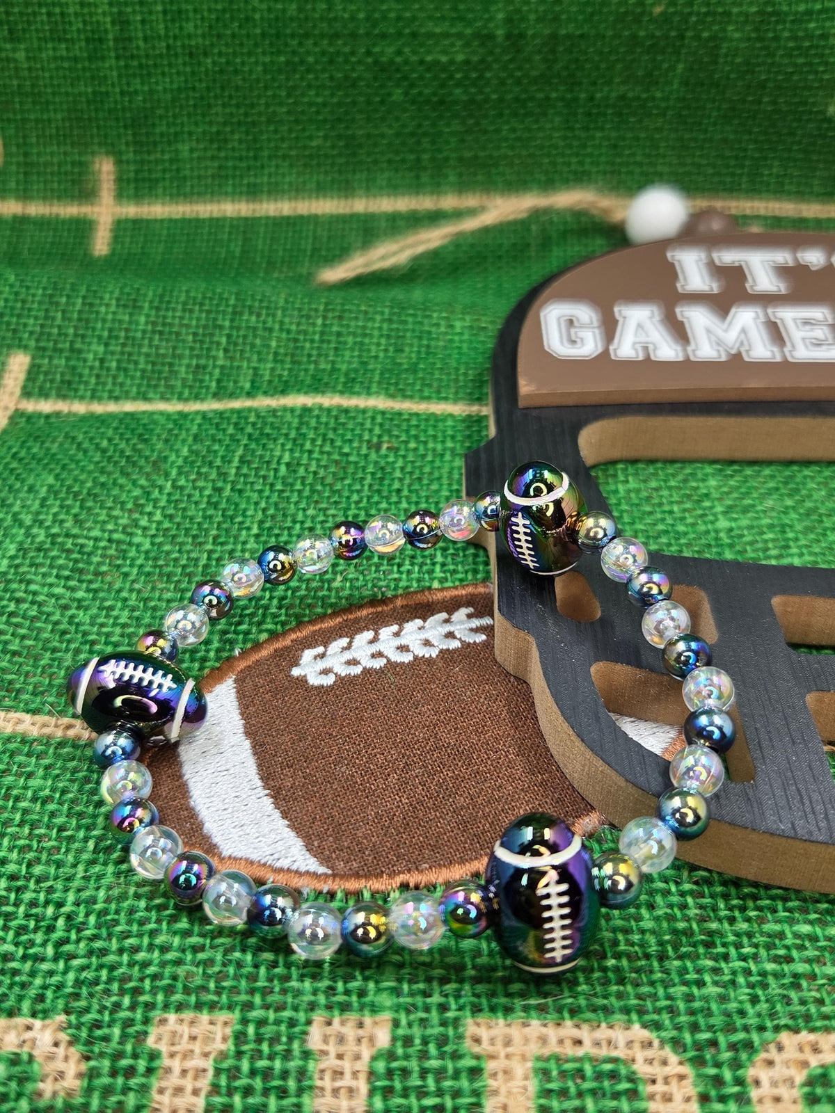 Game Day Football | Iridescent Football Beads Bracelets | Colorful Tailgate Jewelry & Spirit Wear Gift